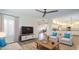Bright living room with a ceiling fan, and an open layout to the kitchen and dining area at 1311 N Congress Dr, Chandler, AZ 85226
