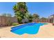 Backyard oasis featuring a sparkling pool, lush landscaping, and mature trees at 2031 W Gila Ln, Chandler, AZ 85224