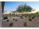 Beautiful backyard featuring desert landscaping, gravel, pavers, and cozy seating area with trees at 21934 E Lords Ct, Queen Creek, AZ 85142