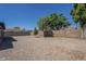 Spacious backyard featuring gravel landscaping, mature trees, and a block fence at 3208 N El Dorado Dr, Chandler, AZ 85224