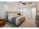 A bright bedroom featuring a plush bed, large windows, and a ceiling fan, offering a comfortable and inviting space at 5661 S Dante --, Mesa, AZ 85212