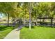 Community playground featuring a covered picnic area, a play structure, and mature trees, perfect for outdoor enjoyment at 9661 E Glencove Cir, Mesa, AZ 85207