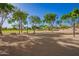 Outdoor volleyball court with trees and grass in a well maintained community park area at 9661 E Glencove Cir, Mesa, AZ 85207