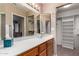 Bathroom vanity with double mirrors and natural wood cabinets at 11523 E Lindner Ave, Mesa, AZ 85209