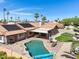Inviting backyard featuring a pool, covered patio with furniture, and low-maintenance desert landscaping at 1231 E Sunburst Ln, Tempe, AZ 85284