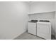 Neat laundry area equipped with modern washer and dryer and practical shelving for storage at 5573 S 246Th Ave, Buckeye, AZ 85326