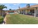 Spacious backyard featuring a well-maintained lawn, covered patio, BBQ, and sparkling in-ground pool at 7649 W Dahlia Dr, Peoria, AZ 85381