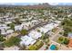 Panoramic aerial view of a Scottsdale community with uniform architecture, lush greenery, and mountain views at 113 E Boca Raton Rd, Phoenix, AZ 85022