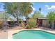 A backyard features a beautiful pool with a landscaped yard and clear blue sky above at 1749 W Monterosa St, Phoenix, AZ 85015