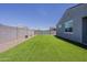 Spacious backyard featuring lush artificial grass and a block wall, perfect for outdoor entertaining at 17704 W Fetlock Trl, Surprise, AZ 85387