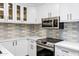 Updated kitchen featuring white cabinets, modern appliances, and stylish backsplash at 195 N Cottonwood St # 26, Chandler, AZ 85225