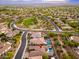 Stunning aerial view of a sprawling community featuring lush green spaces, pools and beautiful homes with mountain views at 5428 E Windstone Trl, Cave Creek, AZ 85331