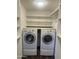 Modern laundry area with a side-by-side washer and dryer, plus storage at 5802 E Spring Rd, Scottsdale, AZ 85254