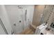 Modern bathroom features a glass enclosed shower with a rainfall shower head and a decorative tiled accent wall at 6525 E Cave Creek Rd # 40, Cave Creek, AZ 85331