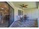 Charming back patio with ceiling fan, sliding glass door and outdoor seating, ideal for relaxation at 8160 E Keats Ave # 364, Mesa, AZ 85209