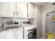 Functional laundry area with modern washer, dryer, and overhead storage at 1134 E Driftwood Dr, Tempe, AZ 85283