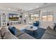 Comfortable living room with a ceiling fan, stylish furniture, and a sliding glass door to the backyard at 24638 N 144Th Ave, Surprise, AZ 85387