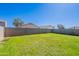 Expansive backyard with green grass, a block wall, and views of neighboring homes at 12801 W Sweetwater Ave, El Mirage, AZ 85335