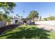 Expansive backyard with a covered patio, dining area, mature trees, lush lawn, and beautiful landscaping at 1309 W Lynwood St, Phoenix, AZ 85007