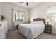 Bedroom featuring neutral walls, carpet, window with blinds and curtain, and a bedside table at 32525 N 41St Way, Cave Creek, AZ 85331