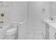Bathroom features white cabinets, tile floor, and tub shower combo at 4200 N Miller Rd # 112, Scottsdale, AZ 85251