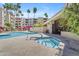 Relaxing hot tub area with a view of the pool and meticulously kept landscaping to provide an oasis at 4200 N Miller Rd # 112, Scottsdale, AZ 85251