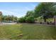 Spacious backyard with green lawn and a pool in the distance at 4466 S Brice --, Mesa, AZ 85212