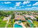 Expansive aerial view of a home with a pool in a beautiful neighborhood featuring desert landscaping and blue skies at 7734 E Monica Dr, Scottsdale, AZ 85255