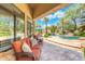 Inviting covered patio with comfortable seating overlooking the pool and lush backyard oasis, perfect for outdoor living at 7734 E Monica Dr, Scottsdale, AZ 85255