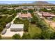Aerial view of property, featuring a large shop, RV parking, and pool at 18132 E Vencino St, Gilbert, AZ 85298