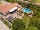 Aerial view of backyard featuring a sparkling pool, gazebo, and patio at 18132 E Vencino St, Gilbert, AZ 85298