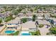 Overhead aerial view of a neatly arranged residential area, showcasing pools and manicured backyards at 34970 N Spur Cir, San Tan Valley, AZ 85144