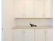 White storage cabinets with a countertop and decorative elephant figurines adding a touch of charm at 5614 W Saint Moritz Ln, Glendale, AZ 85306