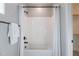 Bathroom with a shower/tub combo and a white shower curtain at 20644 W Mariposa St, Buckeye, AZ 85396