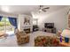 Cozy living room with a fireplace, piano, sliding glass door, and casual furnishings at 4648 W Misty Willow Ln, Glendale, AZ 85310
