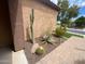 Low-maintenance desert landscaping with cactus and rock accents around the home's foundation at 5650 E Ocupado Dr, Cave Creek, AZ 85331