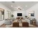 Bright living room with plush seating, a ceiling fan, and stylish decor at 5650 E Ocupado Dr, Cave Creek, AZ 85331