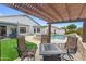Inviting backyard with a covered patio, pool, spa, and well-manicured landscaping perfect for entertaining at 8776 E Brilliant Sky Cir, Gold Canyon, AZ 85118