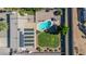 Aerial view of property showing a pool, patio area, and solar panels at 18428 N 42Nd St, Phoenix, AZ 85032