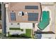 Overhead shot featuring house with a pool, solar panels, covered patio, and manicured lawn at 207 E Strahan Dr, Tempe, AZ 85283