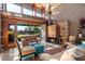Living room with stone fireplace, high ceilings, and outdoor access offers a bright and relaxing atmosphere at 25232 N Horseshoe Trl, Scottsdale, AZ 85255