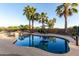 Refreshing pool surrounded by tropical palm trees, features a spa and a basketball hoop creating a perfect backyard oasis at 3927 E Vista Grande --, San Tan Valley, AZ 85140