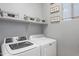 Laundry room with storage shelves, baskets, front-load washer, and dryer at 7305 W Darrel Rd, Laveen, AZ 85339