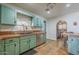 Charming eat-in kitchen with blue cabinets, tile backsplash, and stainless-steel appliances at 1637 W University Dr, Mesa, AZ 85201
