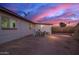Exterior view of backyard with patio, seating area and beautiful pink sunset at 316 N Ironwood --, Mesa, AZ 85201