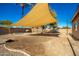 Expansive backyard featuring gravel and concrete surfaces, plus shade sail coverage at 33602 N Cobble Stone Dr, San Tan Valley, AZ 85143