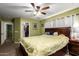 A spacious main bedroom with a ceiling fan and ensuite access, featuring ample natural light at 33602 N Cobble Stone Dr, San Tan Valley, AZ 85143