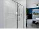 The glass enclosed shower boasts a chrome shower head and is easy to clean at 6145 S Adelle --, Mesa, AZ 85212