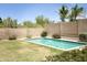 Refreshing backyard pool surrounded by lush greenery and a block wall, perfect for leisure at 6436 W Saddlehorn Rd, Phoenix, AZ 85083