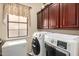 Clean laundry room with modern washer, dryer, and extra storage at 816 W Sycamore Ct, Litchfield Park, AZ 85340